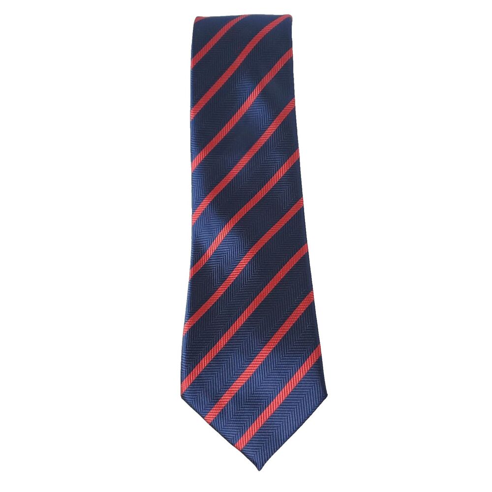 Hand Made WeiShang Men's Necktie Navy Blue with Red Stripes 3 inches Wide